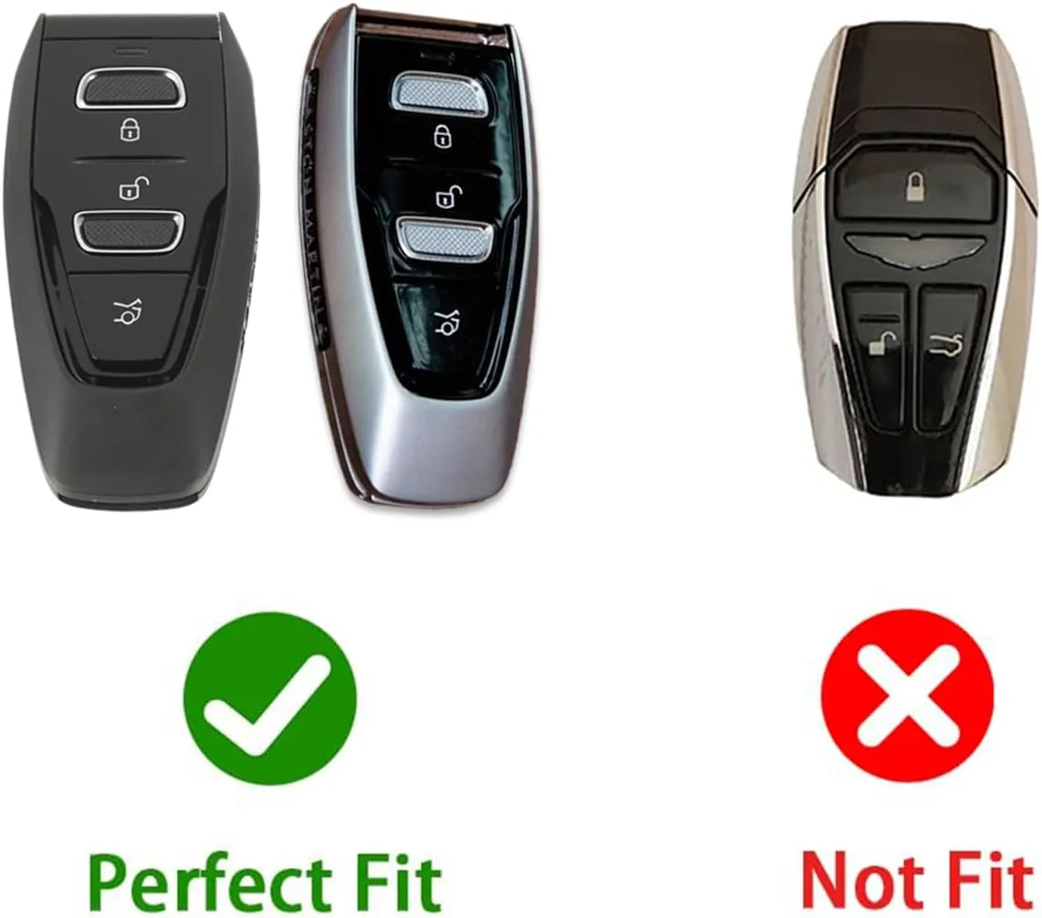 Genuine Leather Handmade Key Fob Cover Case Shell with Keychain Compatible for Aston Martin DBX AML-KEY-1109 MY83-654024-AB 3-Button Smart Key Case(Dark Blue)
