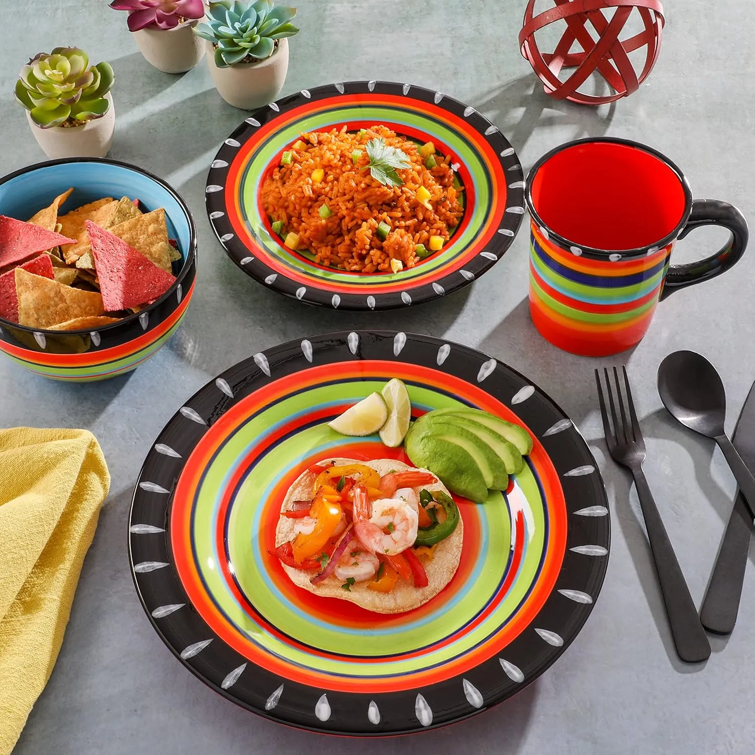 Gibson Elite Feliz Mesa 16-Piece Hand Painted Dinnerware Set, Service for 4 (16pc)