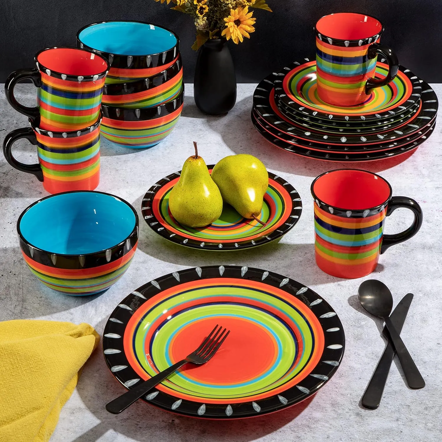 Gibson Elite Feliz Mesa 16-Piece Hand Painted Dinnerware Set, Service for 4 (16pc)