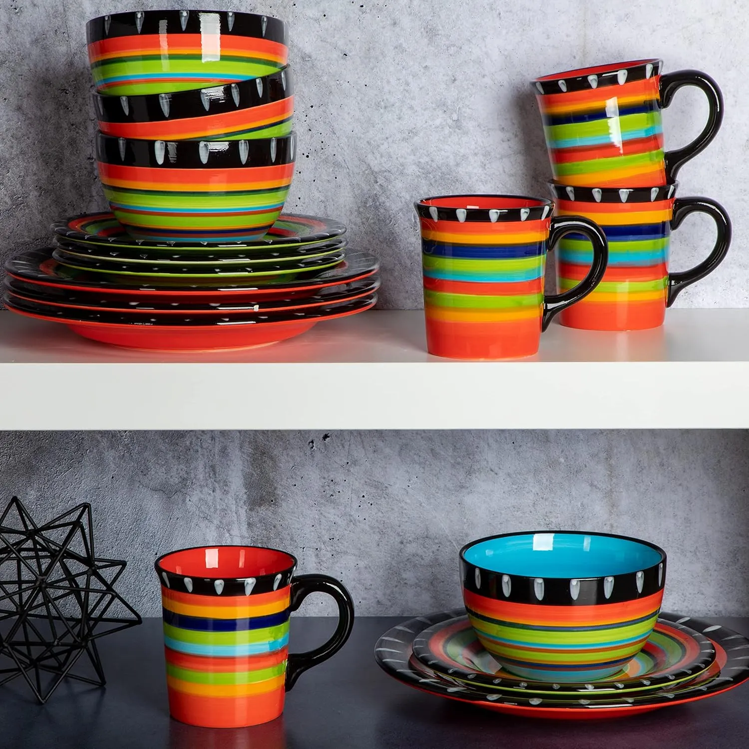 Gibson Elite Feliz Mesa 16-Piece Hand Painted Dinnerware Set, Service for 4 (16pc)