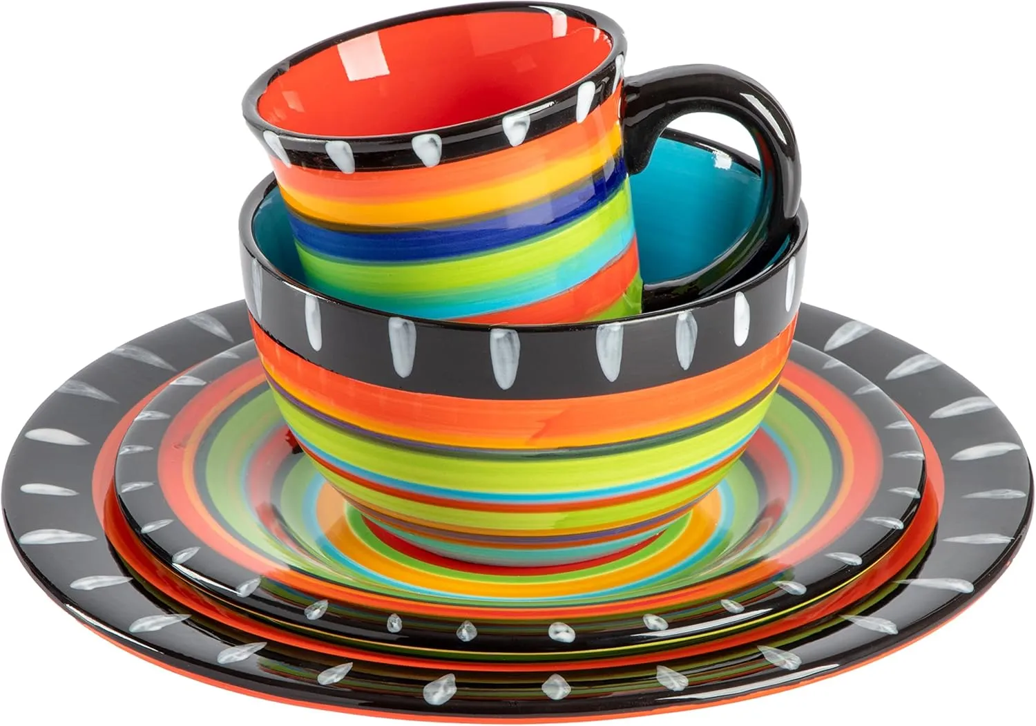 Gibson Elite Feliz Mesa 16-Piece Hand Painted Dinnerware Set, Service for 4 (16pc)