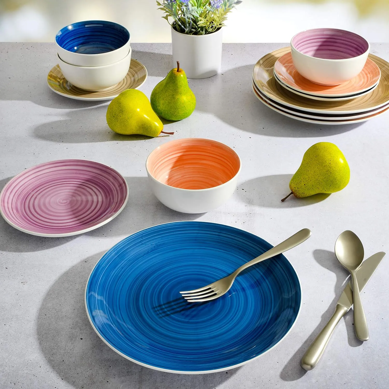 Gibson Home Color Vibes Dinnerware Sets, Service for Four (12pcs), Multicolor