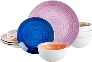 Gibson Home Color Vibes Dinnerware Sets, Service for Four (12pcs), Multicolor