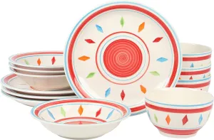 Gibson Home Heidy Hand Painted Dinnerware Set - Red, Service for 4 (12pcs)