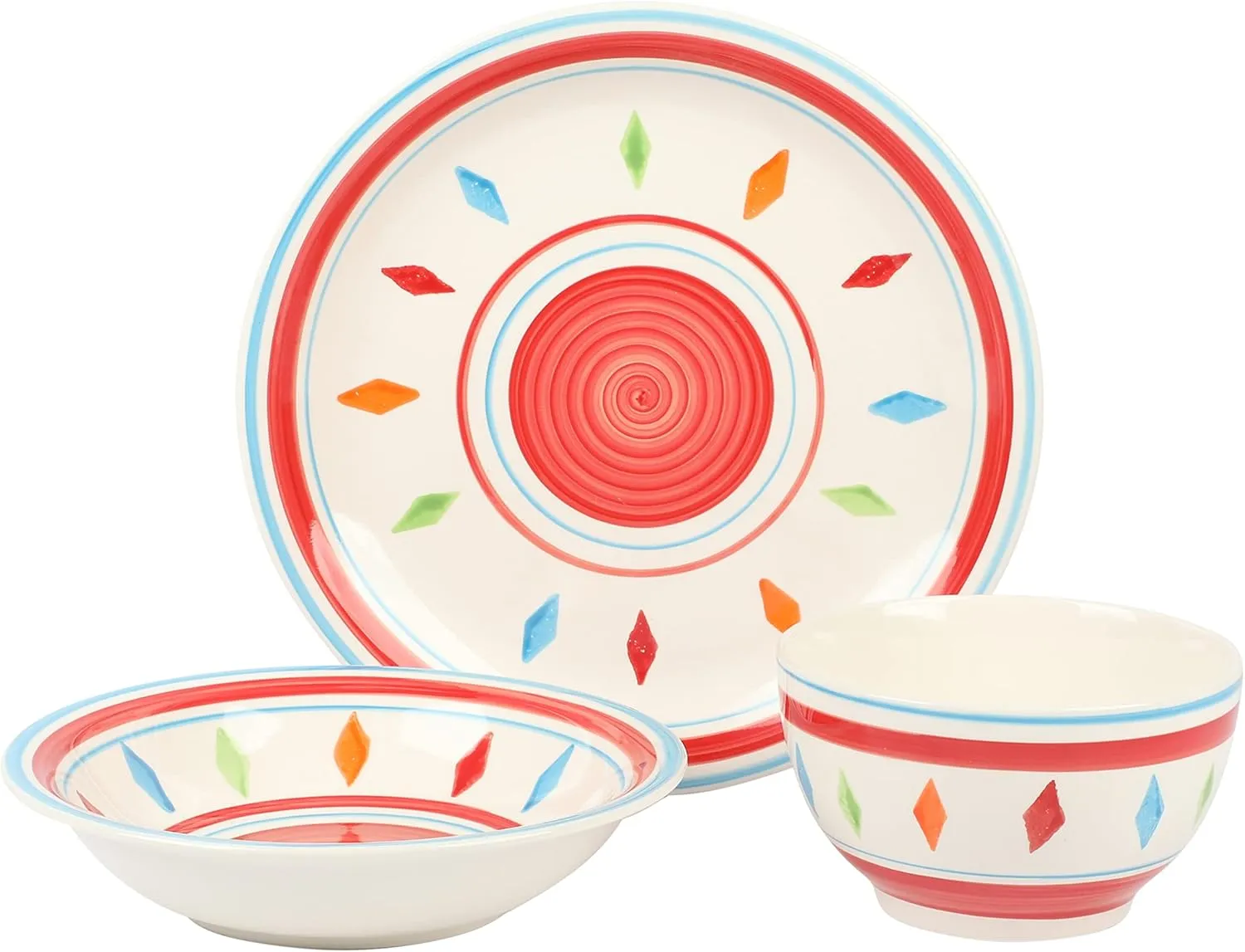 Gibson Home Heidy Hand Painted Dinnerware Set - Red, Service for 4 (12pcs)