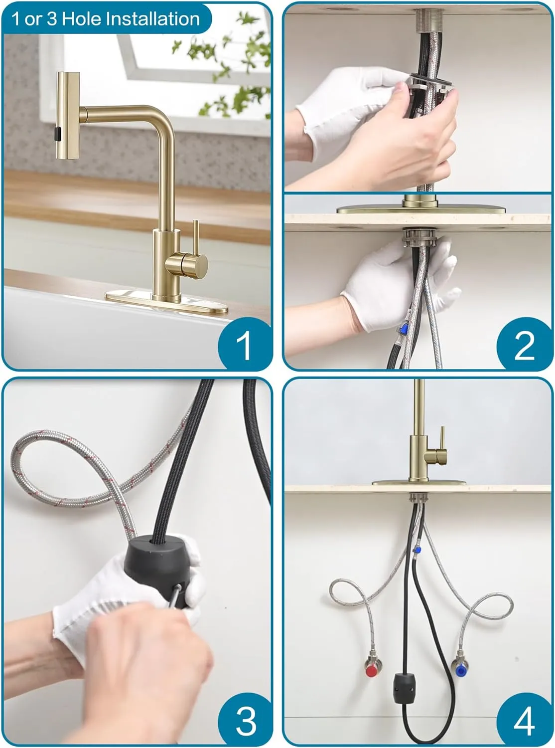 Gold Kitchen Faucets with Pull Down Sprayer,Waterfall Kitchen Sink Faucet,Commercial Utility Stainless Steel Kitchen Faucets,Single Handle Kitchen Sink Faucet with Pull Down Sprayer for 3 Function