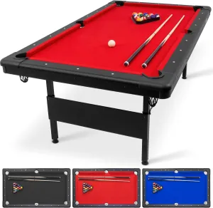 GoSports 6, 7, or 8 ft Billiards Table - Portable Pool Table - Includes Full Set of Balls, 2 Cue Sticks, Chalk and Felt Brush; Choose Size and Color