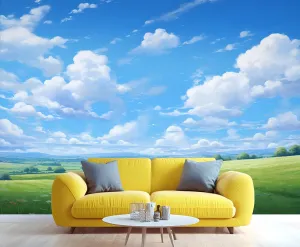 Grassland Sky Wall Mural, Free Prairie Scenery Art Decor Photo, Natural Landscape Custom Wallpaper for Home Nursery Kitchen Sofa TV Backgrounds (Non-self-Adhesive)