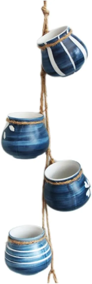 Hanging Planters, 4pcs/Set Bright Pastel Ceramic Hanging Flower Pots Set for Garden Home Wall Decoration(Pattern Random) Handbag