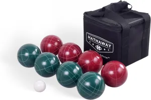 Hathaway Bocce Ball Set - Includes 8 3.5" Resin Bocce Balls, a 1.5" Pallino Ball, Official Rule Book, & Nylon Carrying Bag - Basic Bocce Ball Game Set for Beach Outings, Backyards, & More