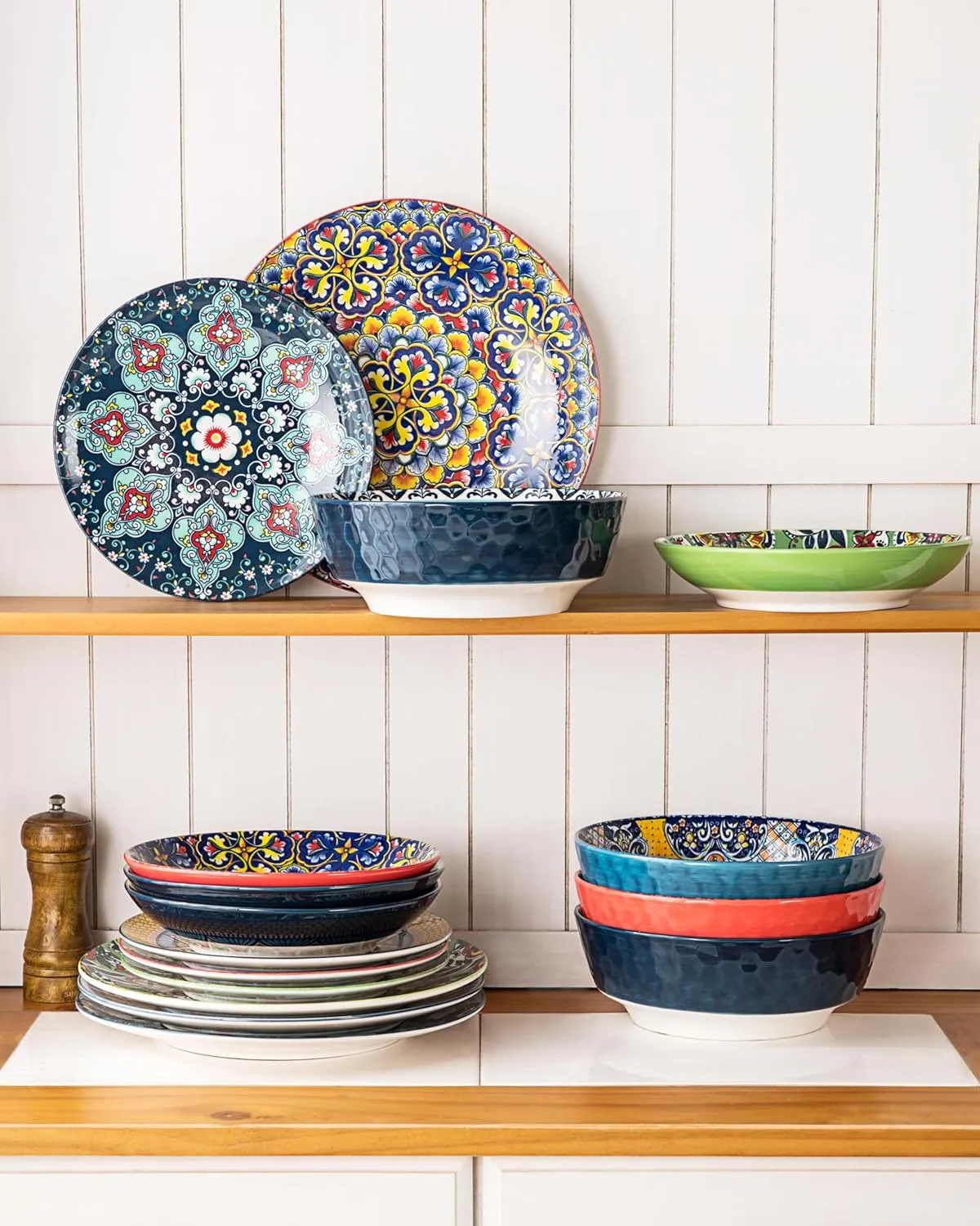 HENXFEN LEAD Large Salad Bowl Sets for Serving Pho, Ramen, Soup, Fruit, Snacks - 48 Oz Big Ceramic Bowls for Family, Kitchen Cooking, Dinner Party - Set of 2