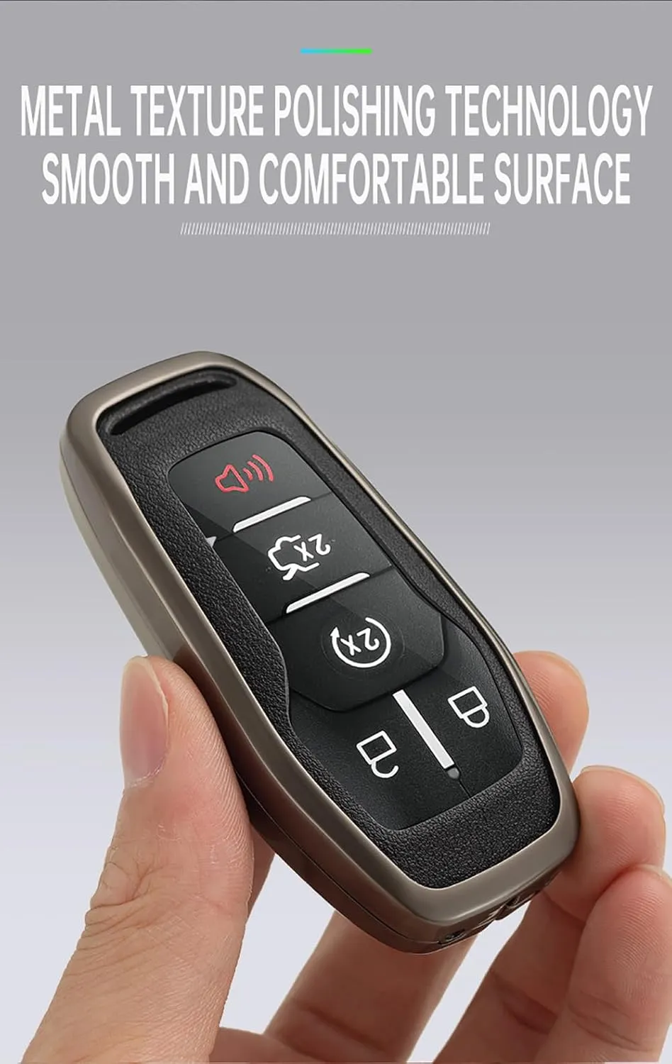 HIBEYO 4/5 Button Key Case Cover for Ford Edge Mondeo Everest Escort Mustang F-150 Galaxy Kuga S-Max Explorer Ranger Accessories with Keychains Alloy PU Leather Material Key Fob-Black Black