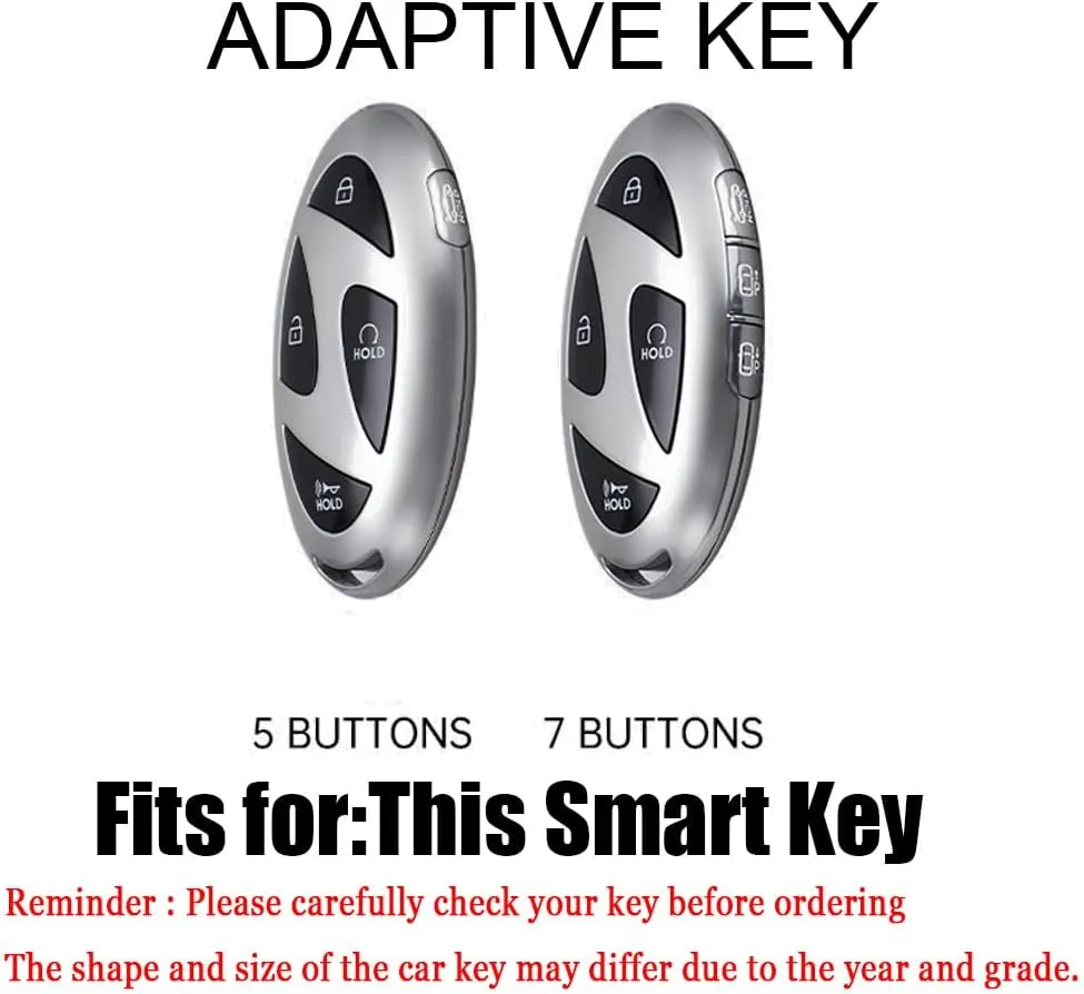 HIBEYO 5/7 Button Key Fob Cover Compatible with Hyundai Ionic 6 Grandeur GN7 Kona Ev 2023 2024 Key Case Leather&Alloy Key Case Holder Accessories Fit for Hyundai Ionic 6 Key Shell-B Keychain Black