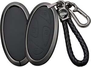 HIBEYO 5/7 Button Key Fob Cover Compatible with Hyundai Ionic 6 Grandeur GN7 Kona Ev 2023 2024 Key Case Leather&Alloy Key Case Holder Accessories Fit for Hyundai Ionic 6 Key Shell-B Keychain Black