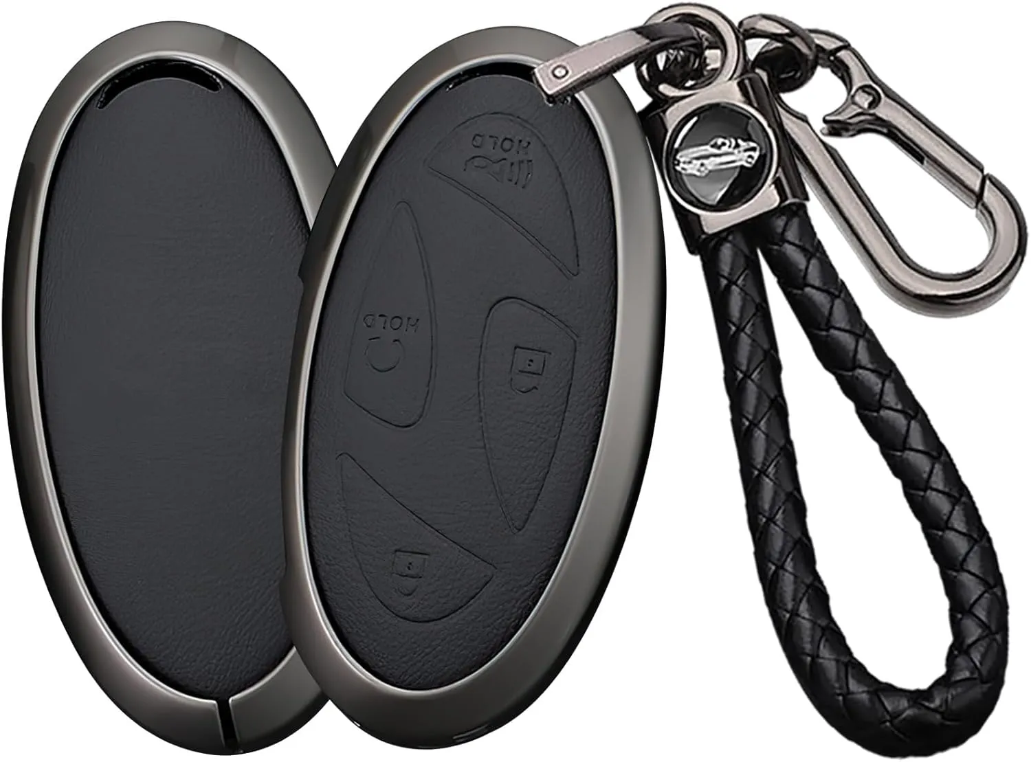 HIBEYO 5/7 Button Key Fob Cover Compatible with Hyundai Ionic 6 Grandeur GN7 Kona Ev 2023 2024 Key Case Leather&Alloy Key Case Holder Accessories Fit for Hyundai Ionic 6 Key Shell-B Keychain Black