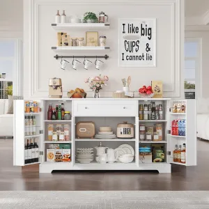 HITHOS 54" Buffet Cabinet with Storage, Modern Kitchen Buffet Sideboard with Drawer, Wood Coffee Bar Station with Adjustable Shelves, Kitchen Storage Cabinet for Living Room, White