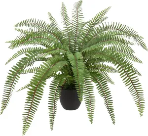 Hollyone Large Artificial Fern Potted Plant for Outdoors & Indoors - Lifelike Faux Boston Fern - Black Pot - Garden, Patio, Home, Farmhouse, Windowsill, Office Decoration