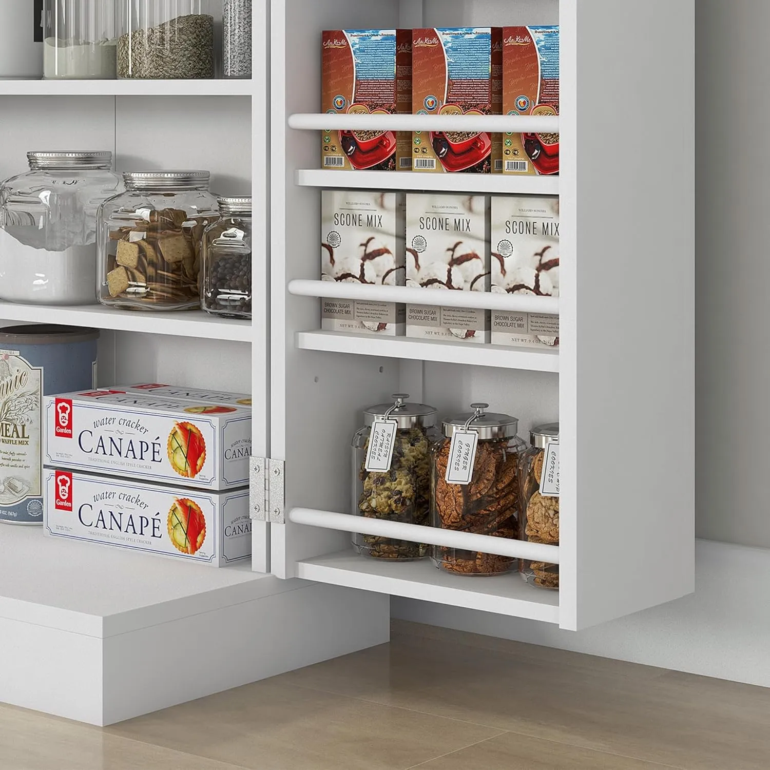HOMCOM 41" Kitchen Pantry Storage Cabinet, Freestanding Kitchen Cabinet with 12 Door Shelves, Double Doors, 5-Tier Shelving and Adjustable Shelves, Painted White