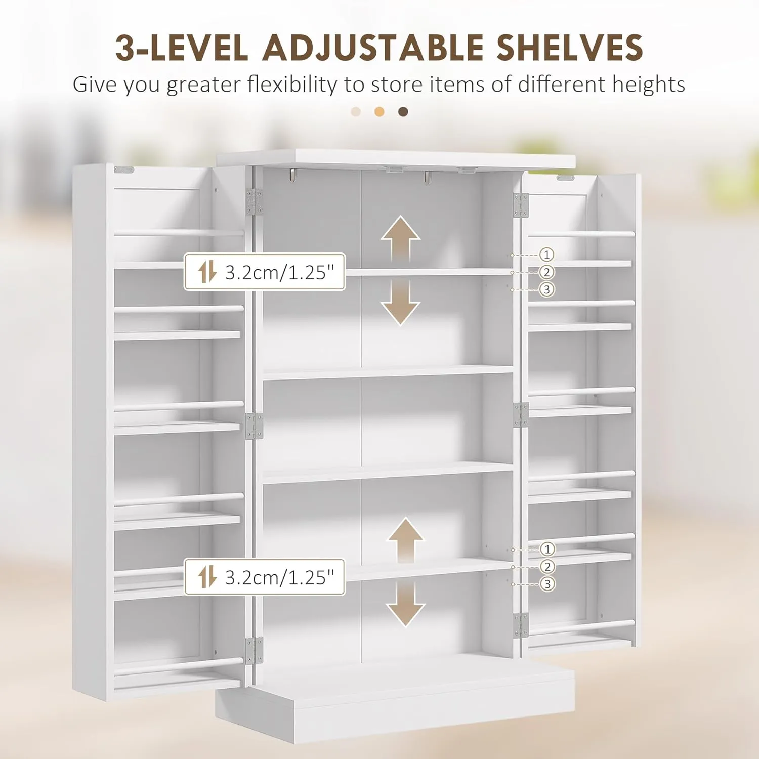 HOMCOM 41" Kitchen Pantry Storage Cabinet, Freestanding Kitchen Cabinet with 12 Door Shelves, Double Doors, 5-Tier Shelving and Adjustable Shelves, Painted White