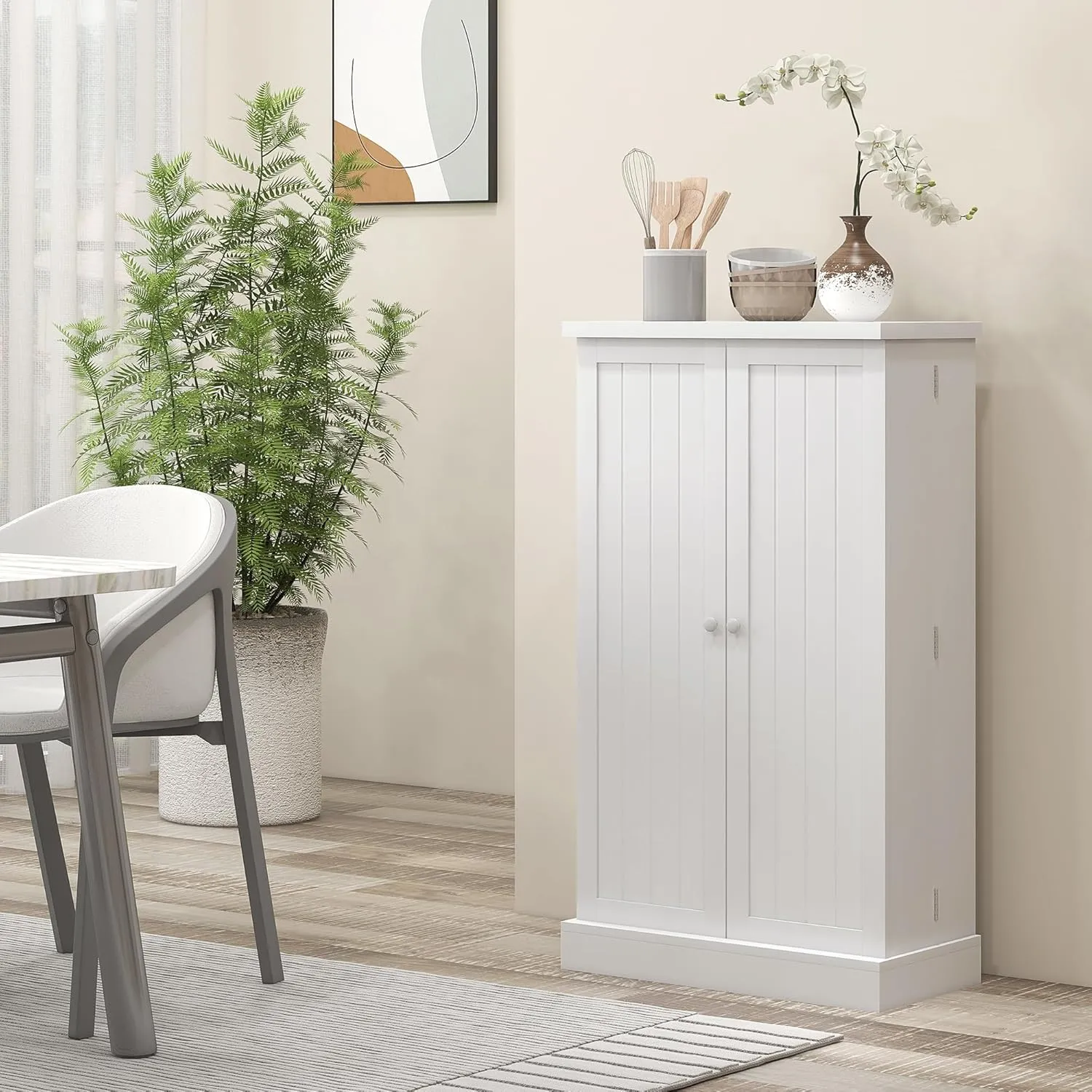 HOMCOM 41" Kitchen Pantry Storage Cabinet, Freestanding Kitchen Cabinet with 12 Door Shelves, Double Doors, 5-Tier Shelving and Adjustable Shelves, Painted White