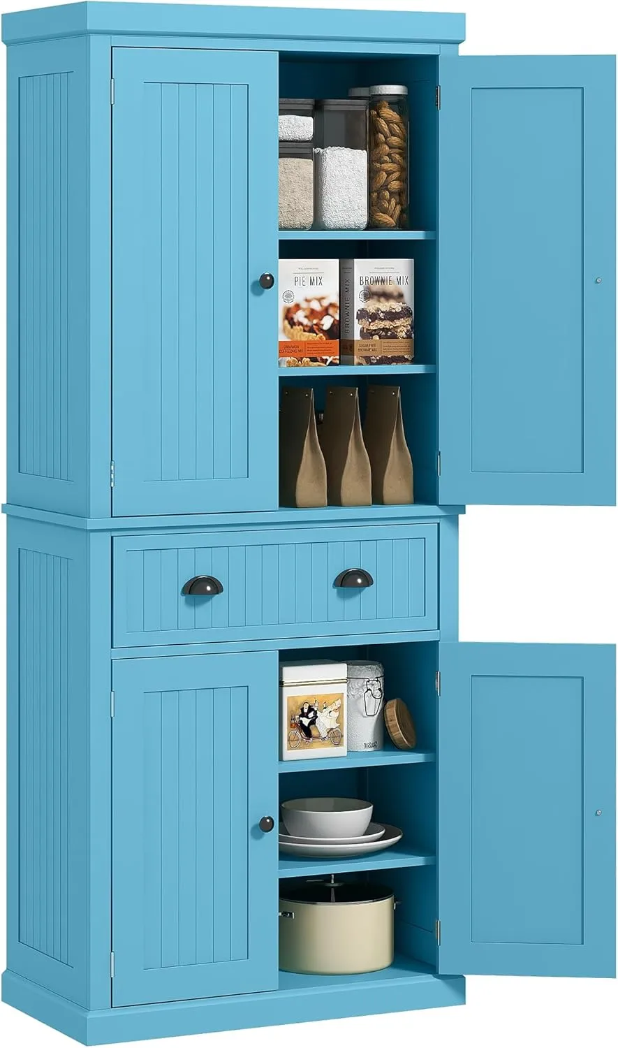 HOMCOM 72" Traditional Kitchen Pantry Cabinet, Freestanding Tall Storage Cabinet with 4 Doors, Drawer and 3 Adjustable Shelves for Dining Room, Dark Blue