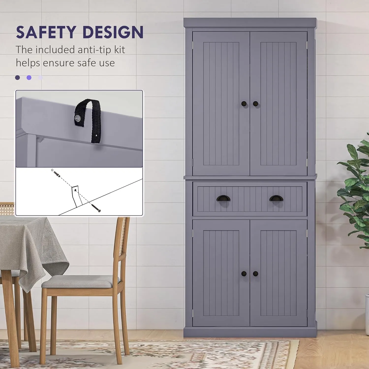 HOMCOM 72" Traditional Kitchen Pantry Cabinet, Freestanding Tall Storage Cabinet with 4 Doors, Drawer and 3 Adjustable Shelves for Dining Room, Navy Blue