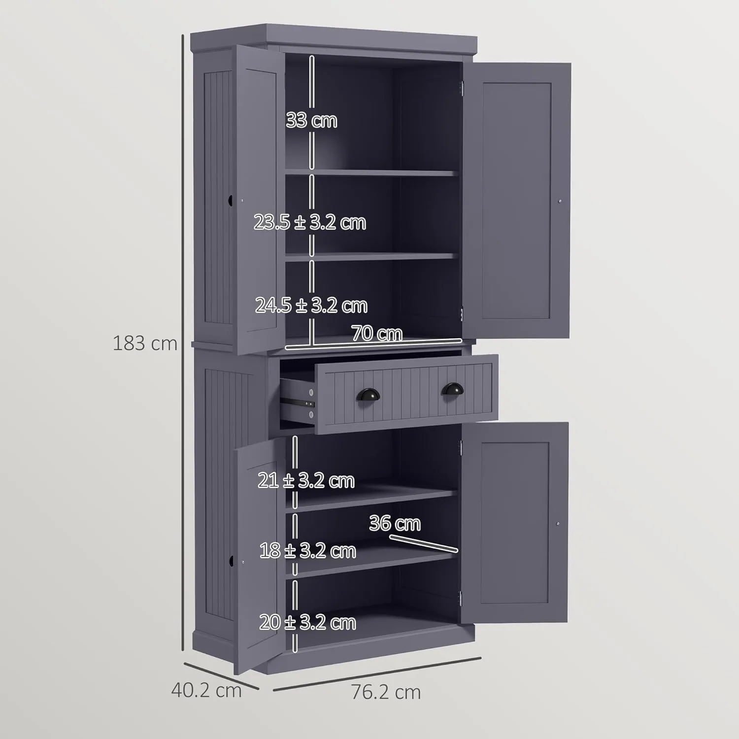 HOMCOM 72" Traditional Kitchen Pantry Cabinet, Freestanding Tall Storage Cabinet with 4 Doors, Drawer and 3 Adjustable Shelves for Dining Room, Navy Blue