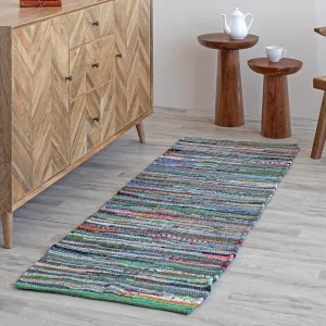 HOMEMONDE Chindi Runner Area Rug 2x6 feet Recycled Soft Cotton Rugs Hand Crafted Reversible Boho Home Decor for Kitchen, Entyrway, Bedroom, Living Room - Multi Green