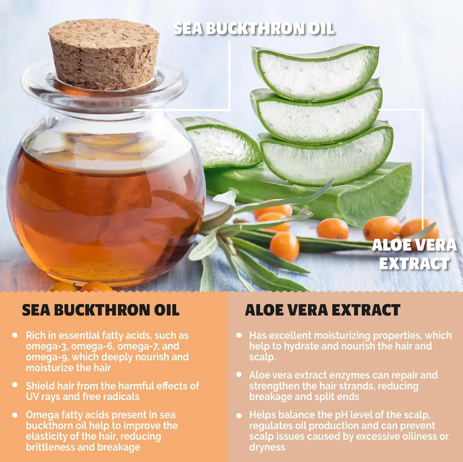 Hydrating Shampoo and Conditioner Bar with Sea Buckthorn Oil and Aloe Vera Extract, Vegan, Sulfate-Free, Phthalate-Free, Paraben-Free, Eco Friendly, 2.2 oz bar