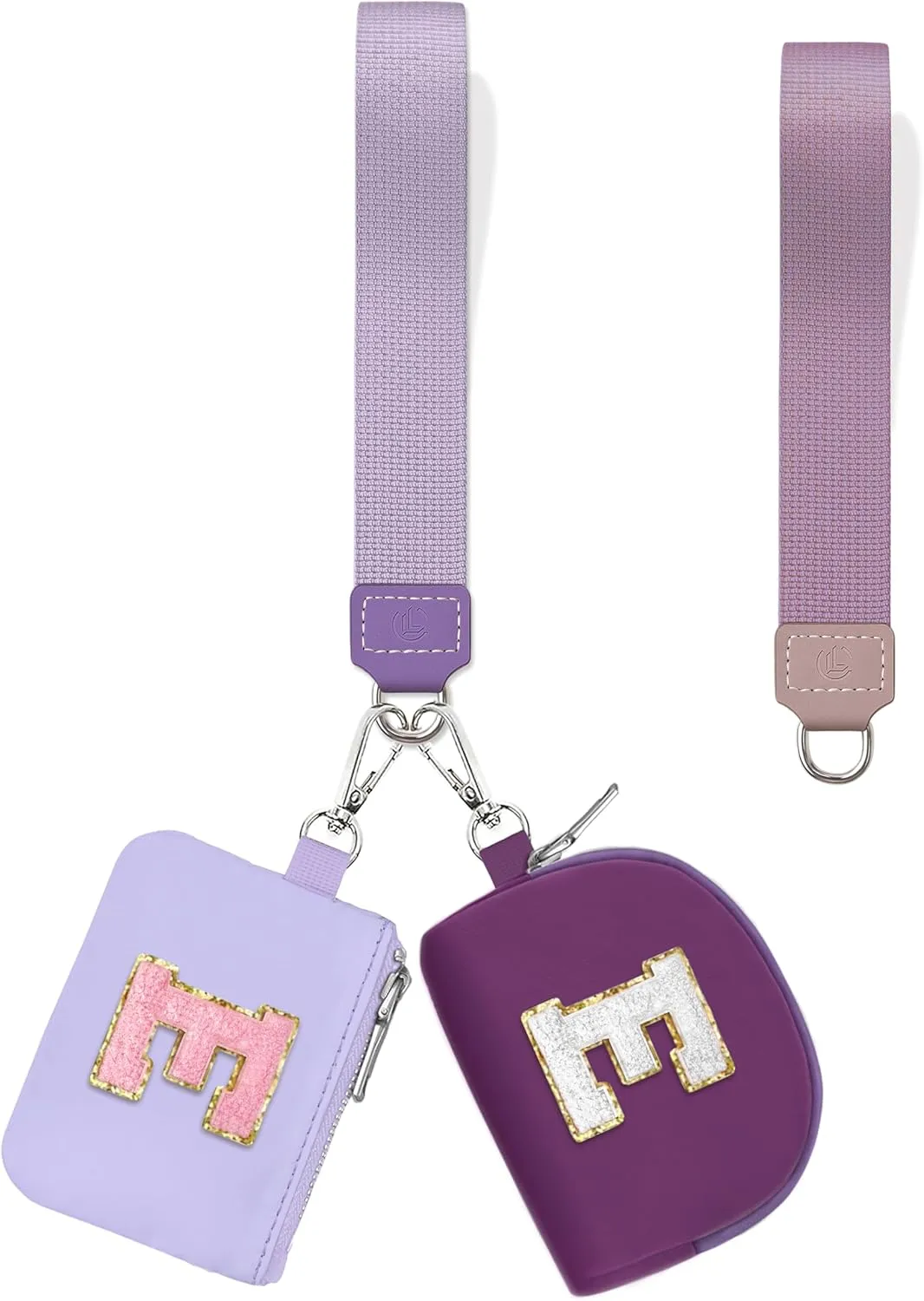 Initial Wristlet Wallet for Women,Small Dual Pouch Wristlet,Personalised Keychain Wallet,Mini Zip Around Coin Pouse