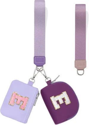 Initial Wristlet Wallet for Women,Small Dual Pouch Wristlet,Personalised Keychain Wallet,Mini Zip Around Coin Pouse