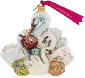Jay Strongwater Seven Swans of Swimming Glass Ornament