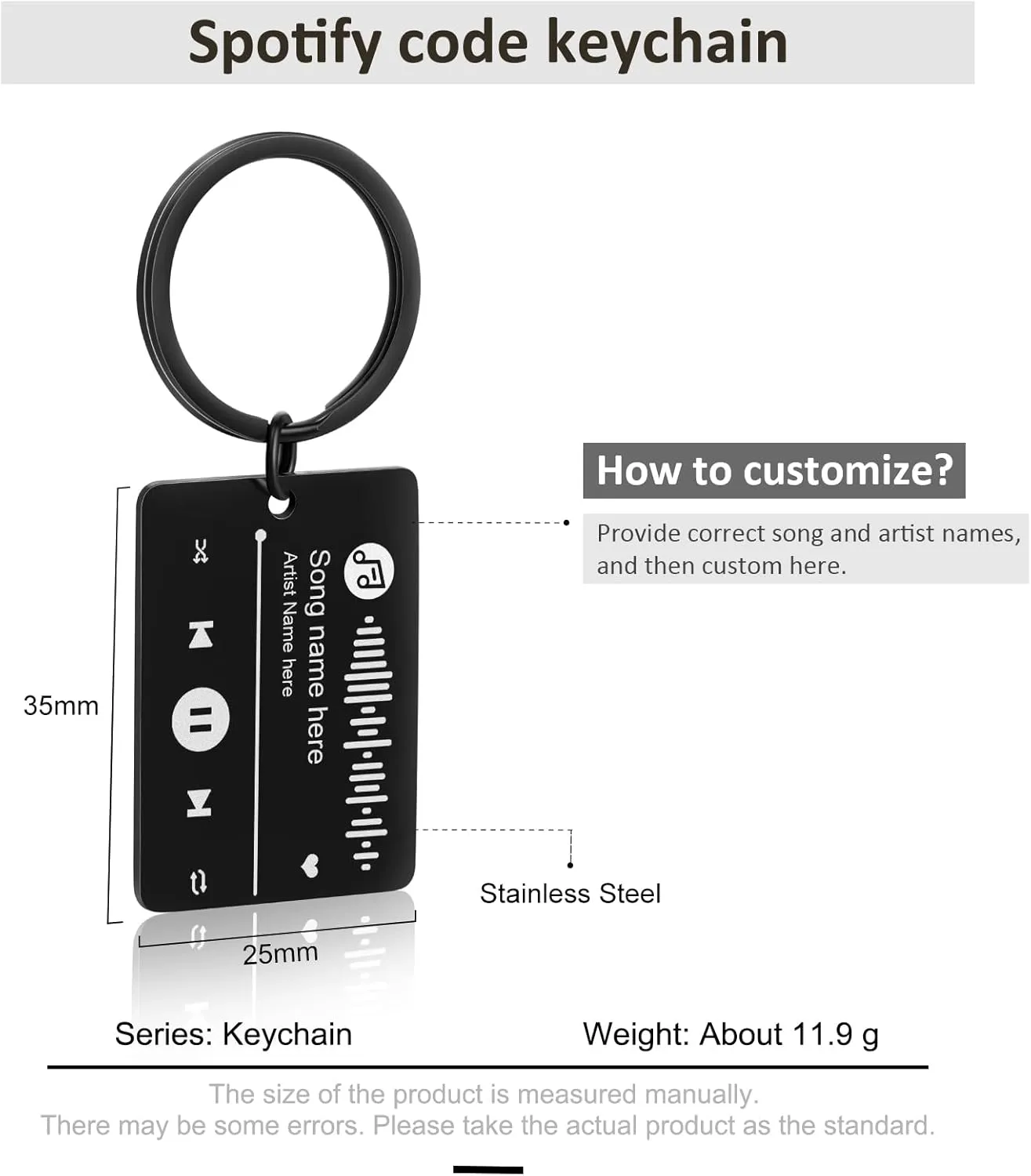 JewelOra Personalized Music Spotify Scan Code Keychain Custom Spotify Keyring for Men/Women