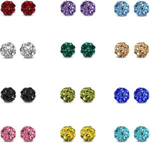 JewelrieShop Rhinestones Crystal Ball Stud Earrings Set Fireball Disco Ball Pave Bead Earrings Hypoallergenic for Teen Girls Women