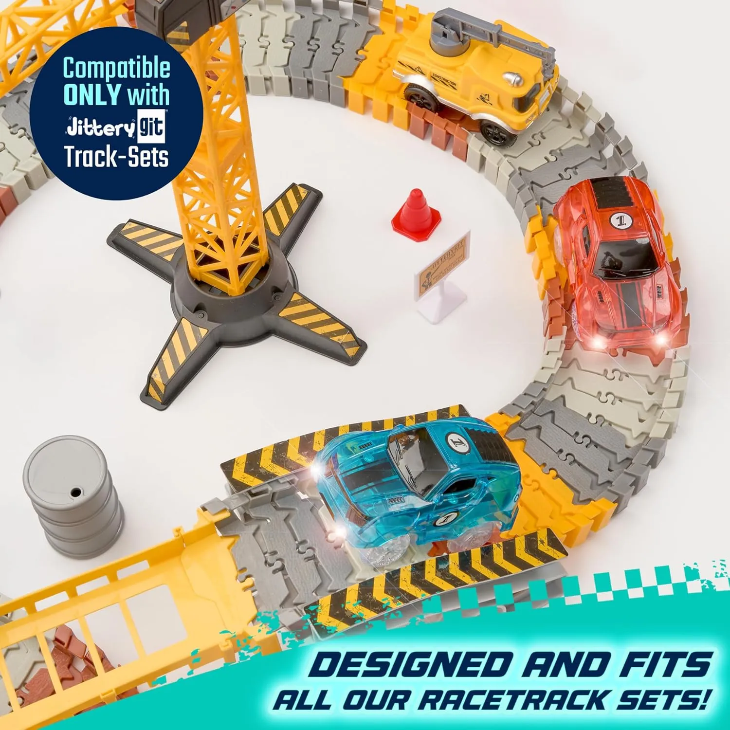 JitteryGit Replacement Light Up Magic Cars For Glow Flex Tracks - Extra LED Car Accessories For Race Track & Glow In The Dark Trax - Compatible with Most Tracks For Kids Boys and Girls (2 Racers Pack)