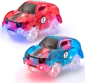 JitteryGit Replacement Light Up Magic Cars For Glow Flex Tracks - Extra LED Car Accessories For Race Track & Glow In The Dark Trax - Compatible with Most Tracks For Kids Boys and Girls (2 Racers Pack)
