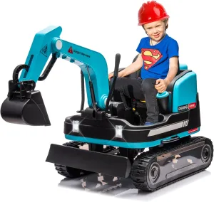 JOYLDIAS 360 Degree Rotating Ride On Excavator and Bulldozer,12V12AH Battery Powered Ride On Toy Backhoe W/Track Design Wheels for All Terrain,Remote Control,MP3,Toolbox for Kids,Parent,Blue