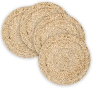 Jute Hand Braided Placemats Set of 4 | 14 Inches Artistic Square Tablemats for Kitchen Dining Table Top Sustainable Rug Mats & Dinner Table Plate Pads Mates (Beige (Round))