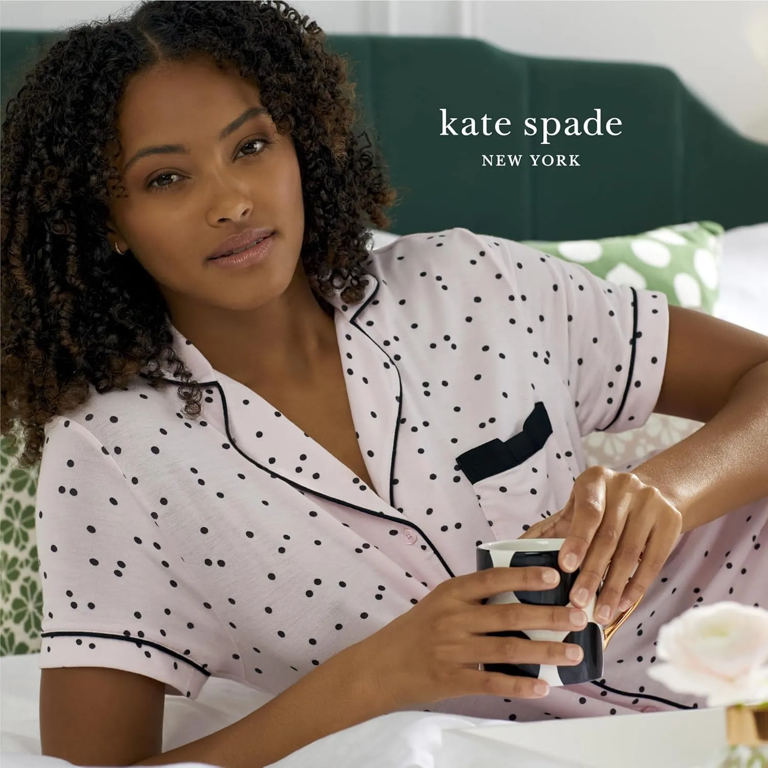 kate spade new york Pajamas for Women 2 Piece Set Comfy Classic Short Sleeve Notch Collar Button Top & Shorts