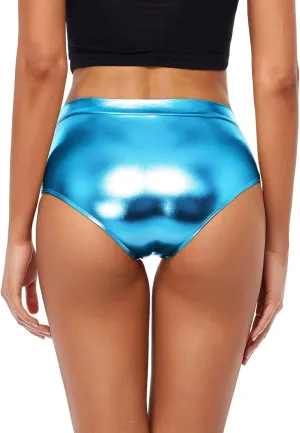 Kepblom Metallic High Waisted Booty Shorts Women's Shiny Cheeky Dance Festival Rave Bottoms