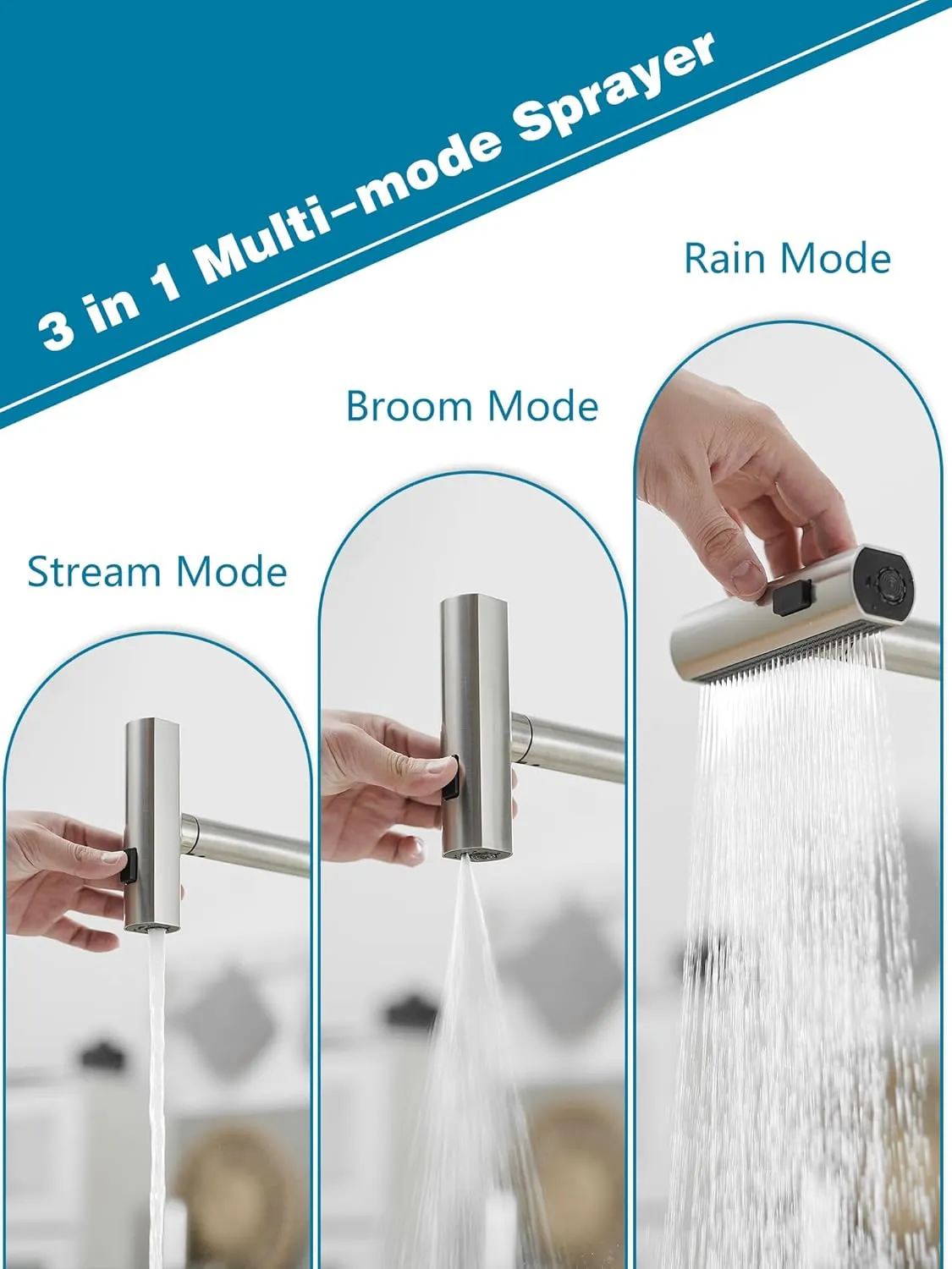Kitchen Faucets with Pull Down Sprayer,Waterfall Kitchen Sink Faucet,Commercial Utility Stainless Steel Kitchen Faucets,Single Handle Kitchen Sink Faucet with Pull Down Sprayer for 3 Function,Brushed