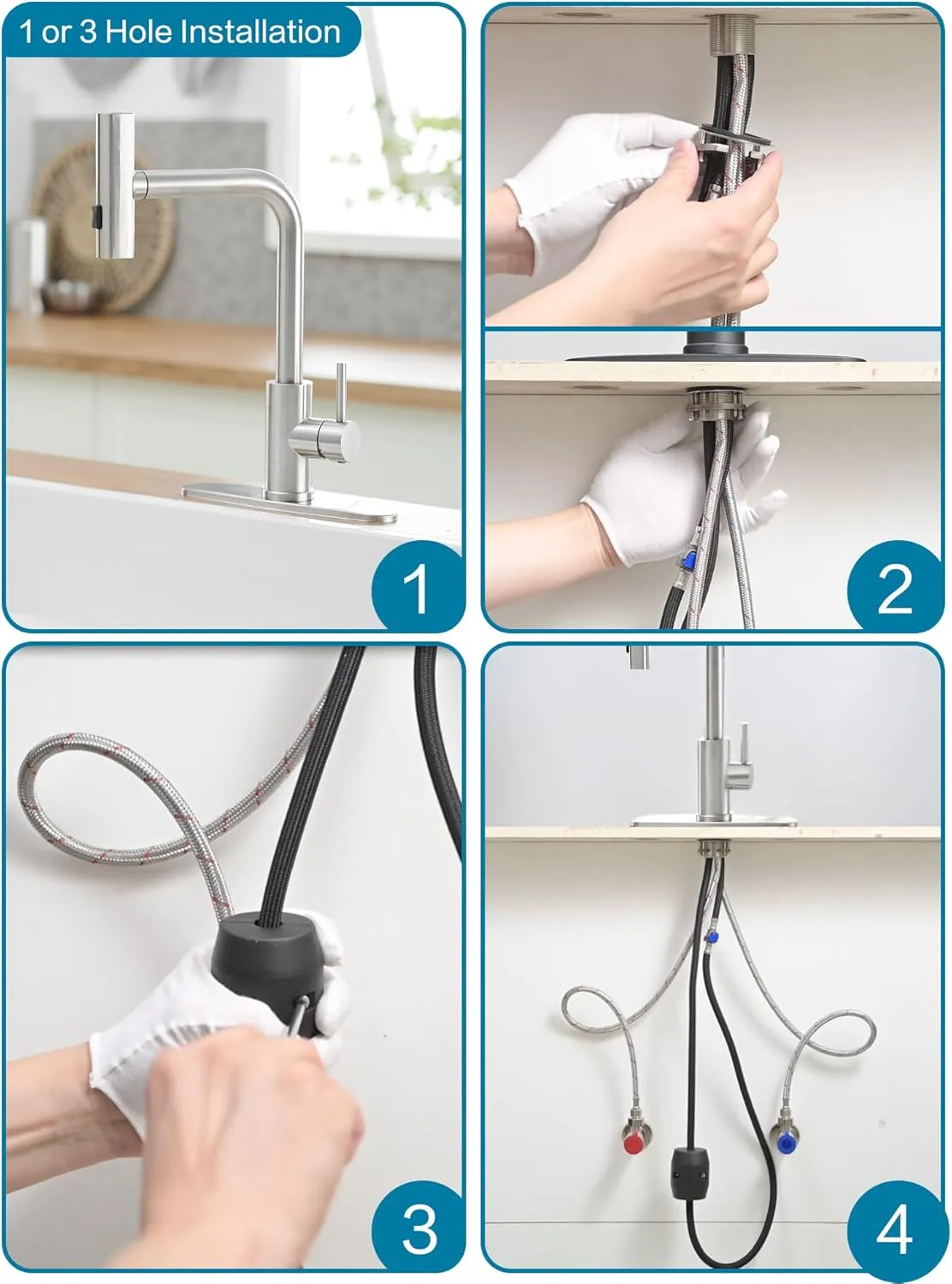 Kitchen Faucets with Pull Down Sprayer,Waterfall Kitchen Sink Faucet,Commercial Utility Stainless Steel Kitchen Faucets,Single Handle Kitchen Sink Faucet with Pull Down Sprayer for 3 Function,Brushed