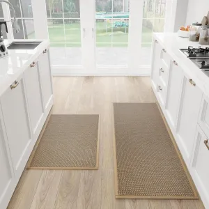 Kitchen Mat Set of 2 PCS, Cushioned Non Slip Rugs for Kitchen Floor, Absorbent Runner Comfort Standing Mats Washable for Kitchen, Office, Home (Brown, 17.3"x47" 17.3"x30")