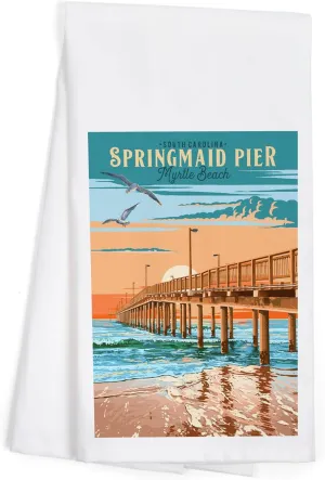 Lantern Press Myrtle Beach, South Carolina, Painterly, Springmaid Pier (100% Cotton Tea Towel, Decorative Hand Towel, for Kitchen and Home)