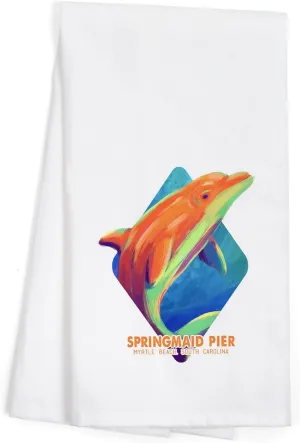 Lantern Press Myrtle Beach, South Carolina, Springmaid Pier, Bottlenose Dolphin, Vivid, (100% Cotton Tea Towel, Decorative Hand Towel, for Kitchen and Home)