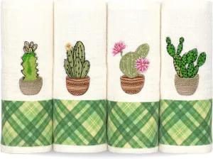Lavien Home, Kitchen Dish Towels with Cactus Embroidered, Decorative Succulent Flowers Cute Tea Towels Turkish Cotton Waffle Weave 16 x 24 inches (Set of 4)