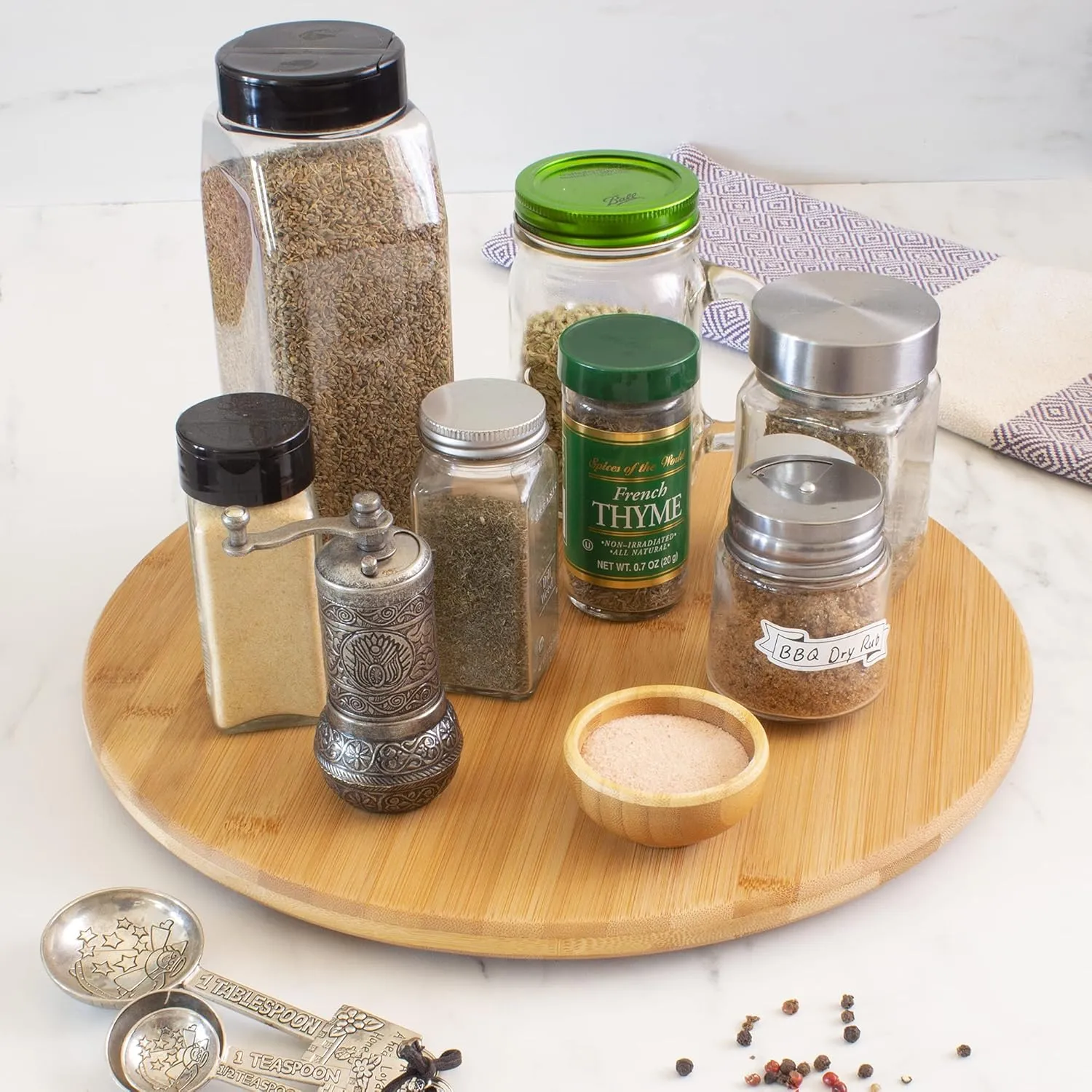 Lazy Susan Organizer for Cabinet, Pantry or Tabletop – 14" Bamboo Turntable for Kitchen, Counter or Spice Rack Storage
