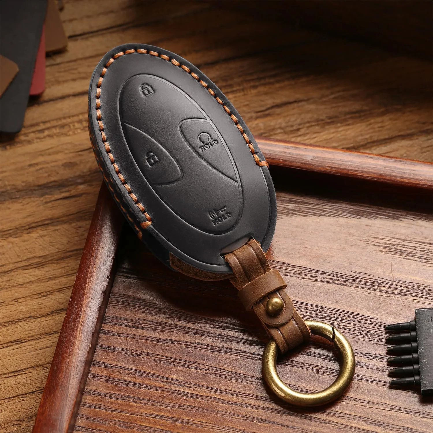 Leather Key Fob Cover for 2023 2024 2025 Hyundai Ioniq 6 Grandeur GN7, Soft Smart Remote Key fits for 2024 2025 Sonata Elantra Kona Santa Fe Tucson (Black, 7 Button)