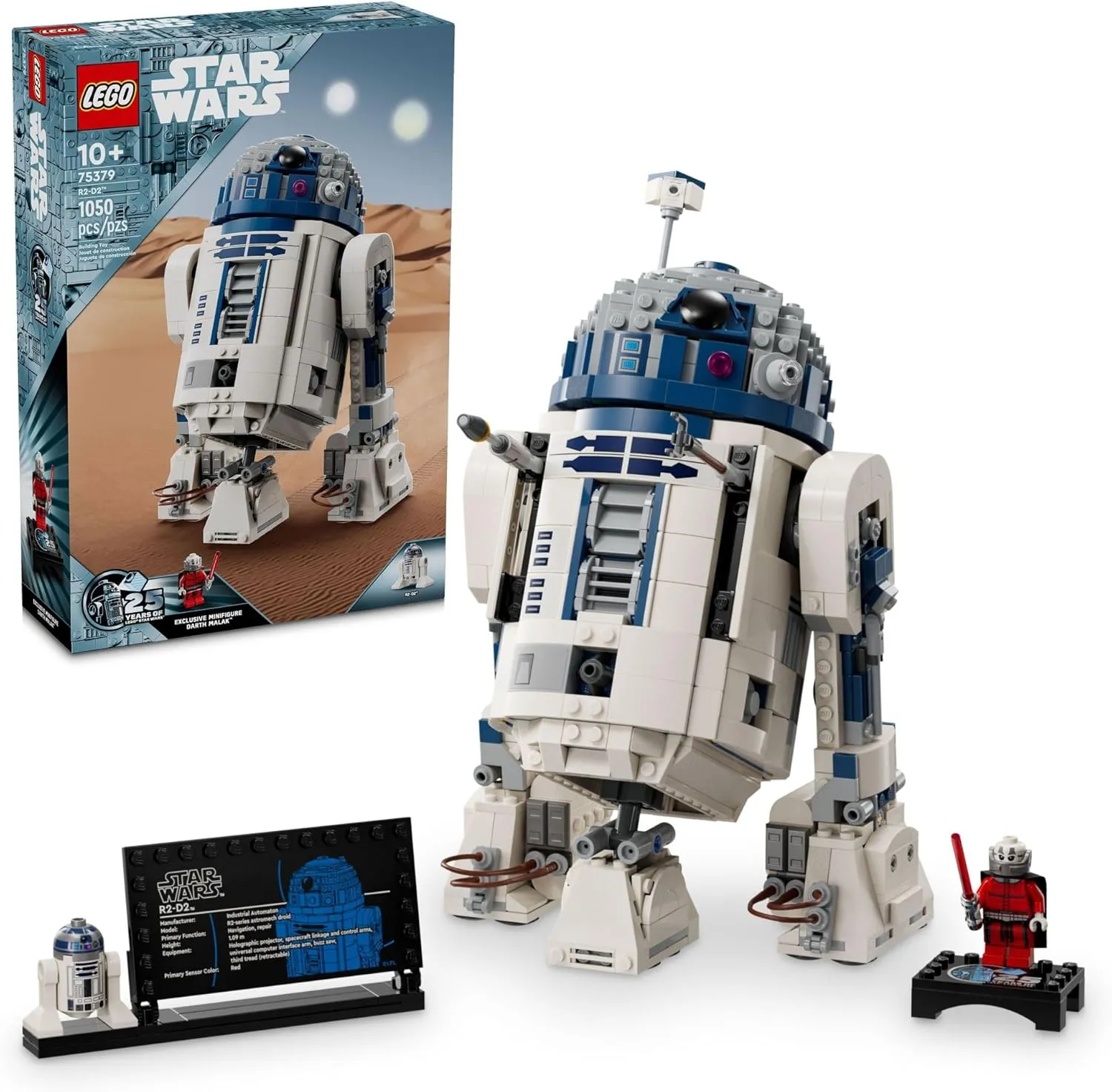 LEGO Star Wars R2-D2 Building Toy Set - Play or Display Star Wars Toy for Boys & Girls, Ages 10  - Gift Ideas for Kids & Fans - Includes 25th Anniversary Darth Malak Minifigure - 75379