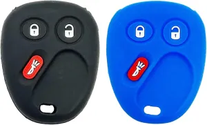 LemSa 2pcs Silicone 3 Buttons Key Fob Cover Remote Keyless Entry Bag for Chevrolet Chevy Sivlerado 1500 2500 Equinox Tahoe Suburban Sierra Yukon Cadillac Escalade, Black Blue